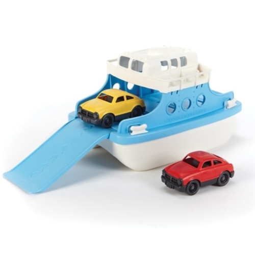 Ferry de juguetes verdes con coches